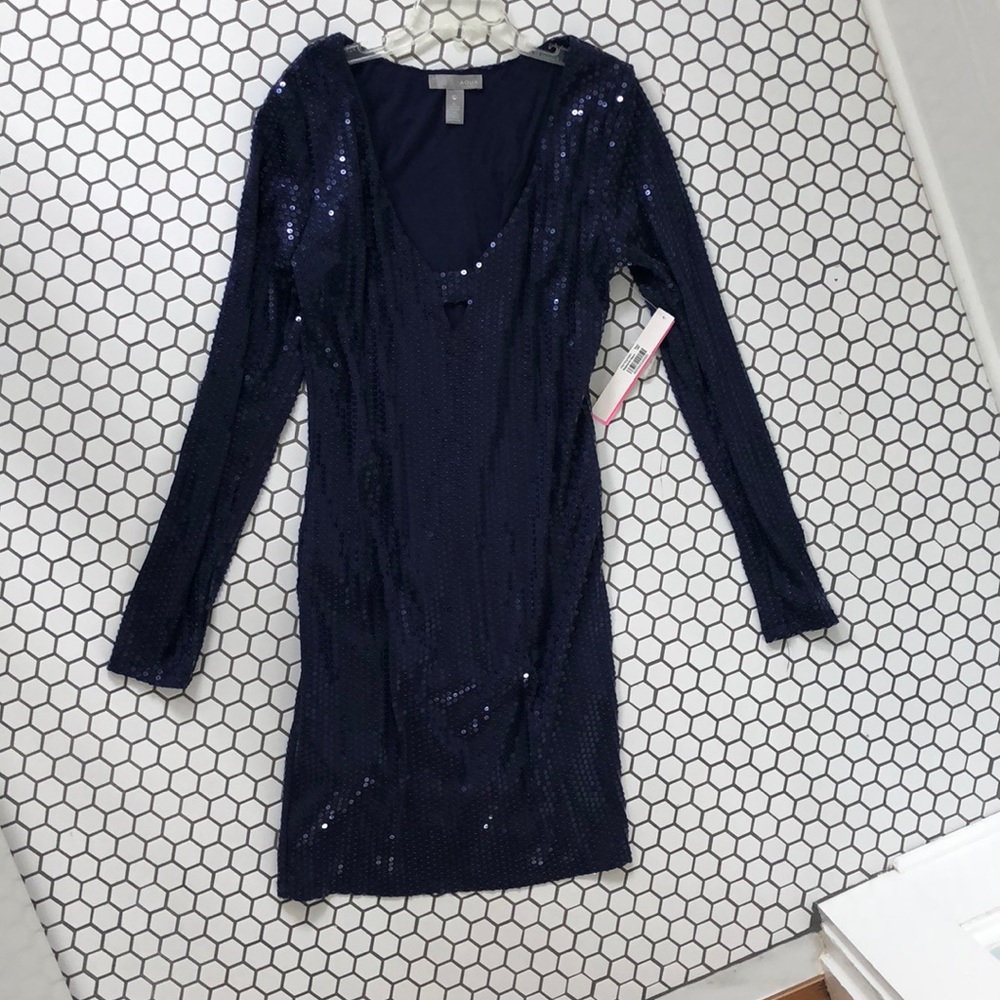 Blue sequined long sleeve dress